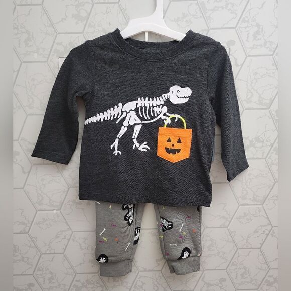 Nwt Halloween T Rex Skeleton Toddler Boys Shirt & Jogger pants set Cat & Jack - Picture 1 of 5